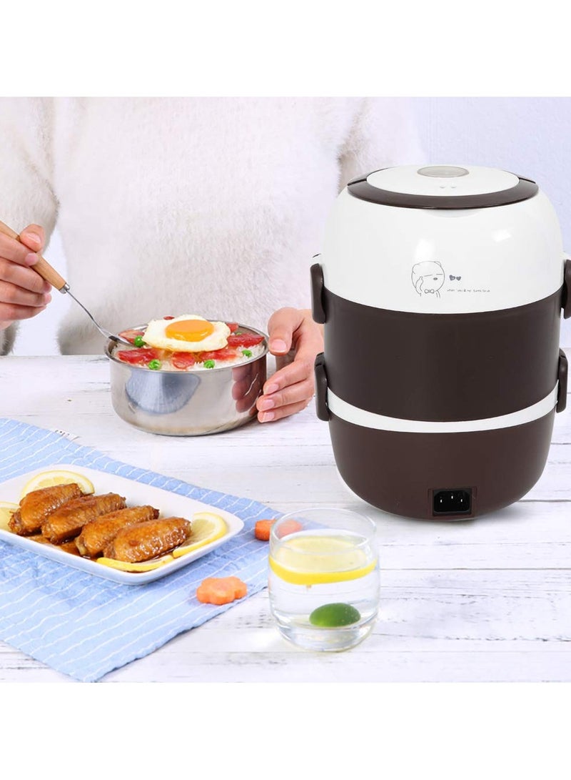 2 Layers Electric Warmer Lunch Box Food Heater Portable Heating Rice Cooker Warming Steamer Egg Steaming Boiler 2 Litter black and white