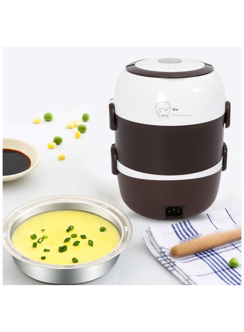 2 Layers Electric Warmer Lunch Box Food Heater Portable Heating Rice Cooker Warming Steamer Egg Steaming Boiler 2 Litter black and white