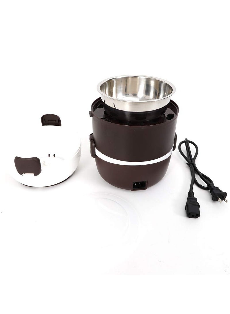 2 Layers Electric Warmer Lunch Box Food Heater Portable Heating Rice Cooker Warming Steamer Egg Steaming Boiler 2 Litter black and white