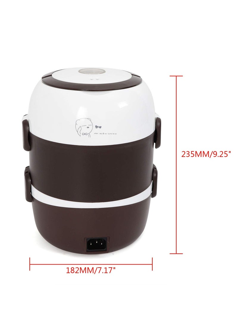 2 Layers Electric Warmer Lunch Box Food Heater Portable Heating Rice Cooker Warming Steamer Egg Steaming Boiler 2 Litter black and white