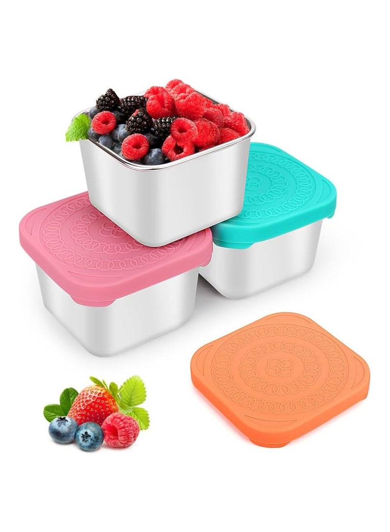 3-Pack 6oz Stainless Steel Snack Containers with Leak-Proof Silicone Lids, Reusable Metal Food Storage for Lunch, Condiments, Sauces - Perfect for Travel, Picnics, and Office Use.