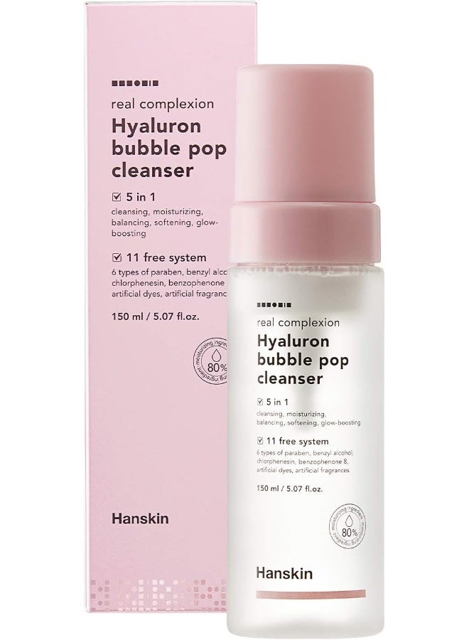 Hanskin Hyaluron Bubble Pop Cleanser, 5-In-1 Cleansing & Moisturizing, Glow Boosting Formula, 150Ml