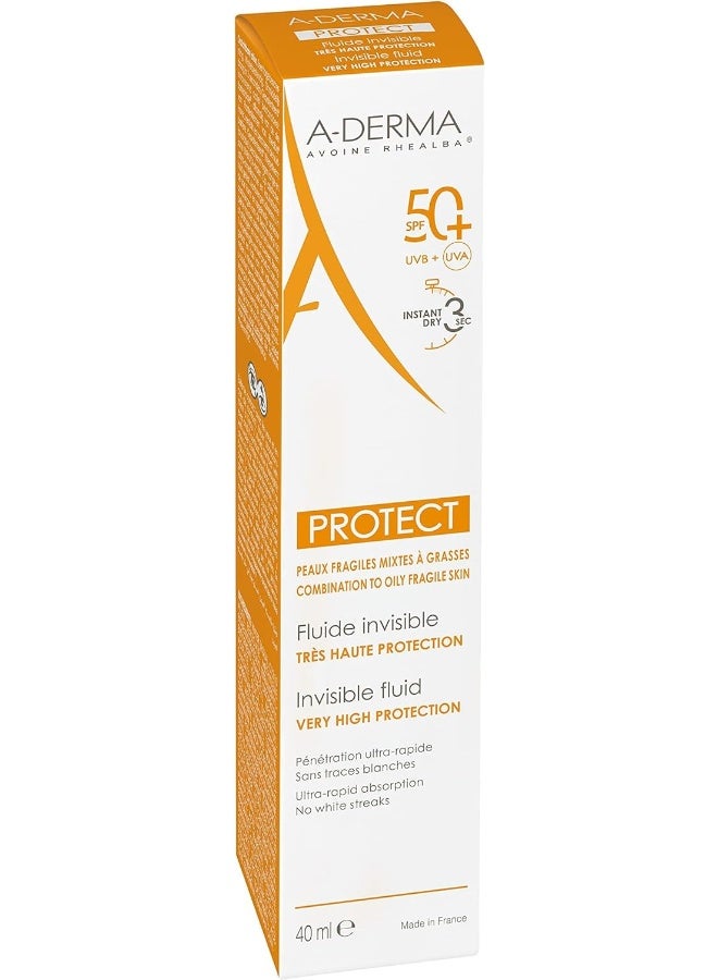 A-Derma Avoine Rhealba Spf 50+ Dry-Touch Fluid, High Protection For Sensitive Skin, 50Ml