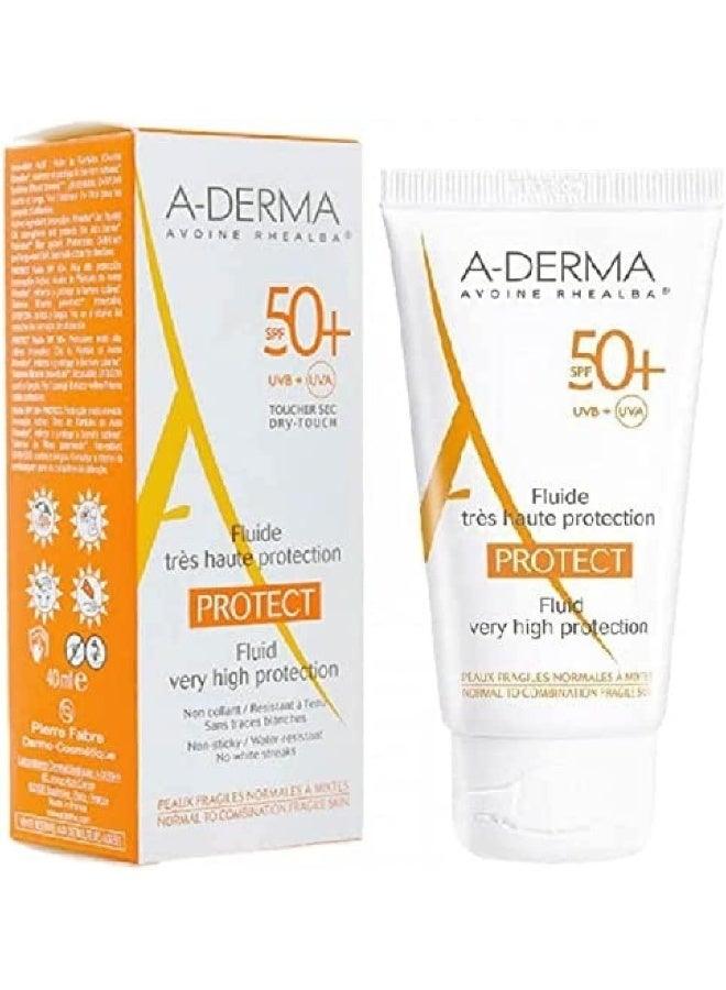 A-Derma Avoine Rhealba Spf 50+ Dry-Touch Fluid, High Protection For Sensitive Skin, 50Ml