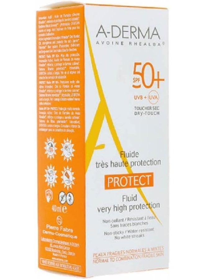 A-Derma Avoine Rhealba Spf 50+ Dry-Touch Fluid, High Protection For Sensitive Skin, 50Ml