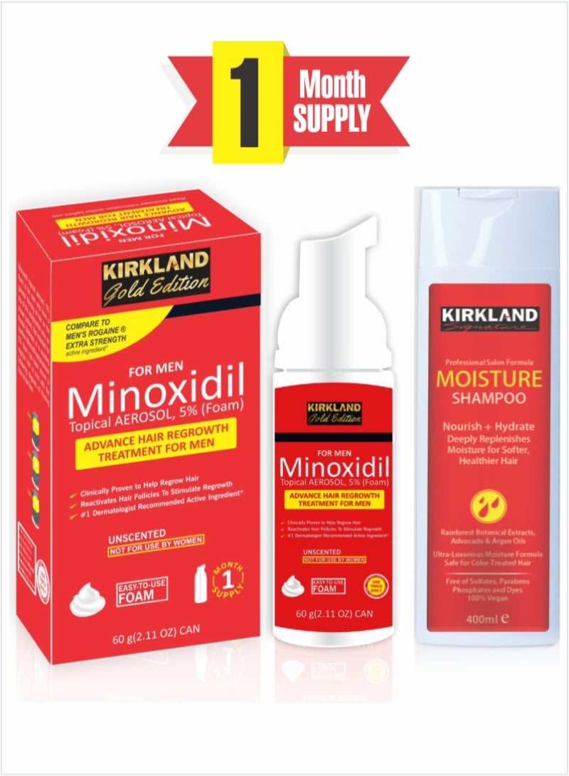 Combo - Minoxidil Gold Edition Foam: Premium Treatment for Hair Loss with Golden Edition Shampoo for Silky, Shiny Hair