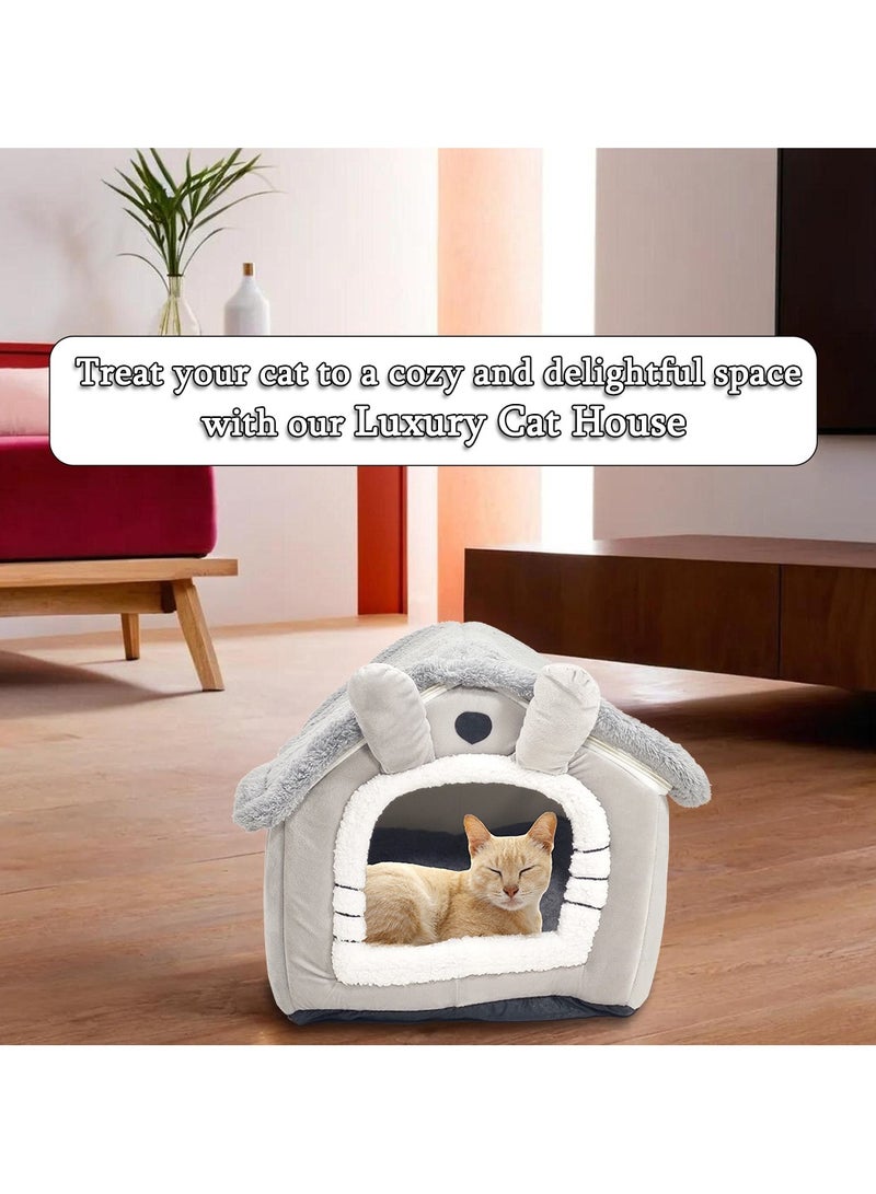 Pet Bed with Zipper, Double-Sided Cushion, Non-Slip Bottom, Comfortable Washable Plush Cat Bed, Suitable for Small Medium Pets, Machine Washable 48cm (Grey)