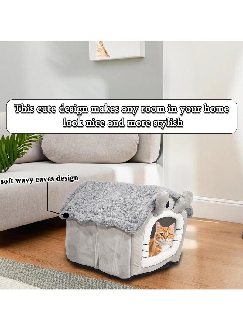 Pet Bed with Zipper, Double-Sided Cushion, Non-Slip Bottom, Comfortable Washable Plush Cat Bed, Suitable for Small Medium Pets, Machine Washable 48cm (Grey)