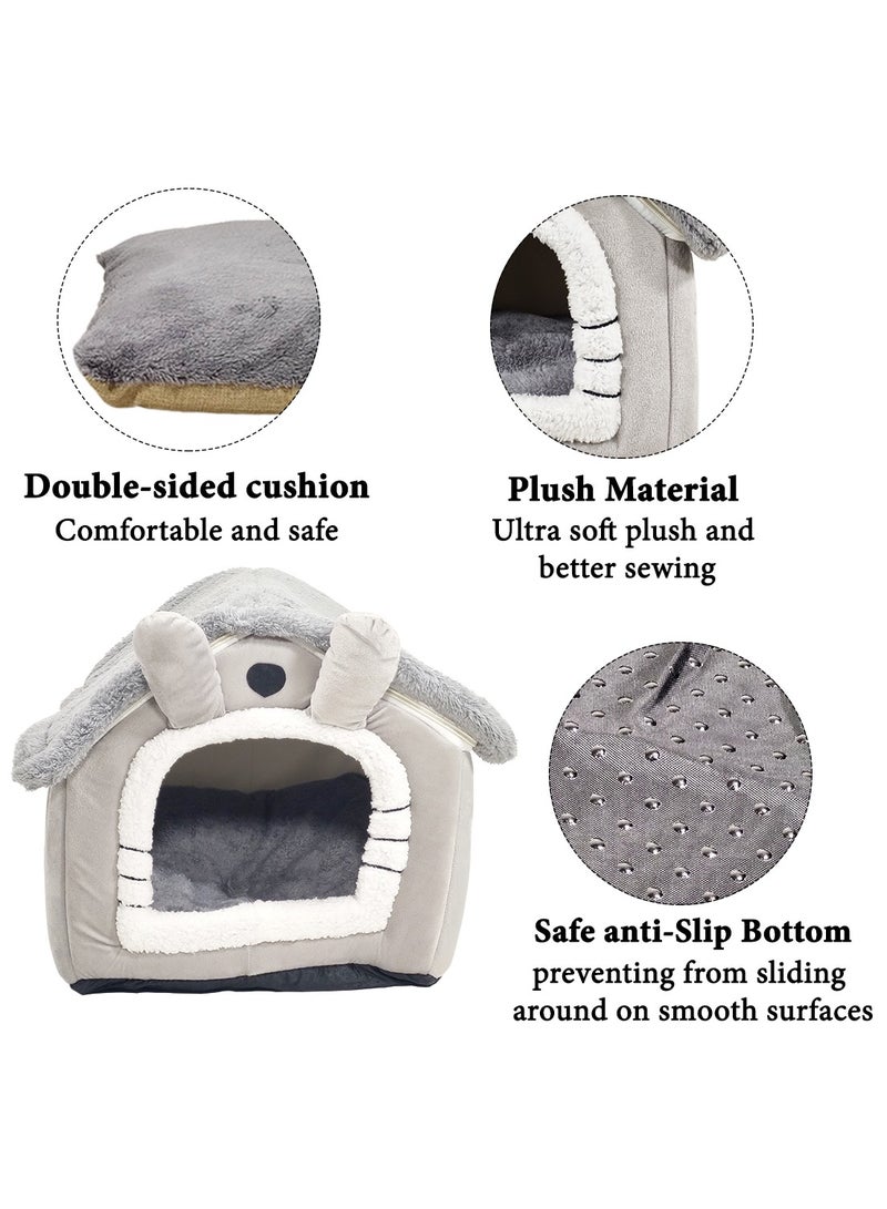Pet Bed with Zipper, Double-Sided Cushion, Non-Slip Bottom, Comfortable Washable Plush Cat Bed, Suitable for Small Medium Pets, Machine Washable 48cm (Grey)