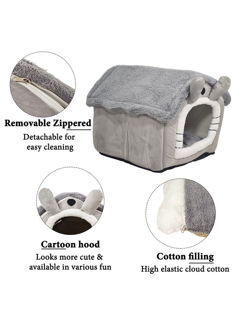 Pet Bed with Zipper, Double-Sided Cushion, Non-Slip Bottom, Comfortable Washable Plush Cat Bed, Suitable for Small Medium Pets, Machine Washable 48cm (Grey)