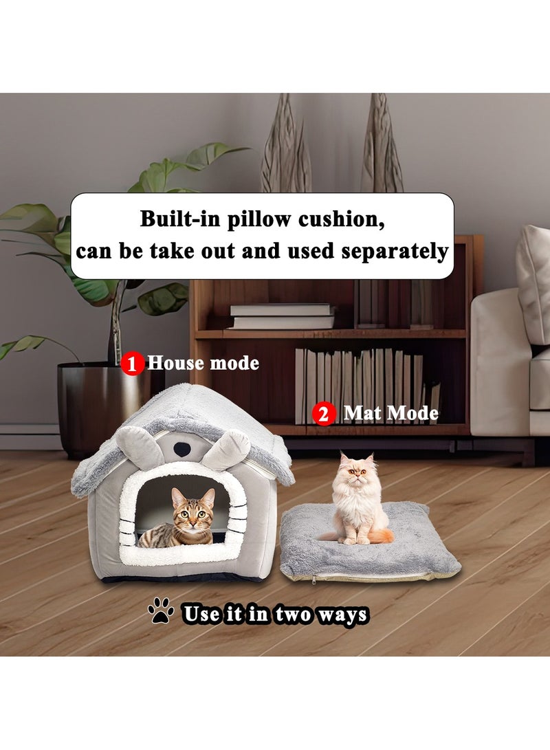 Pet Bed with Zipper, Double-Sided Cushion, Non-Slip Bottom, Comfortable Washable Plush Cat Bed, Suitable for Small Medium Pets, Machine Washable 48cm (Grey)