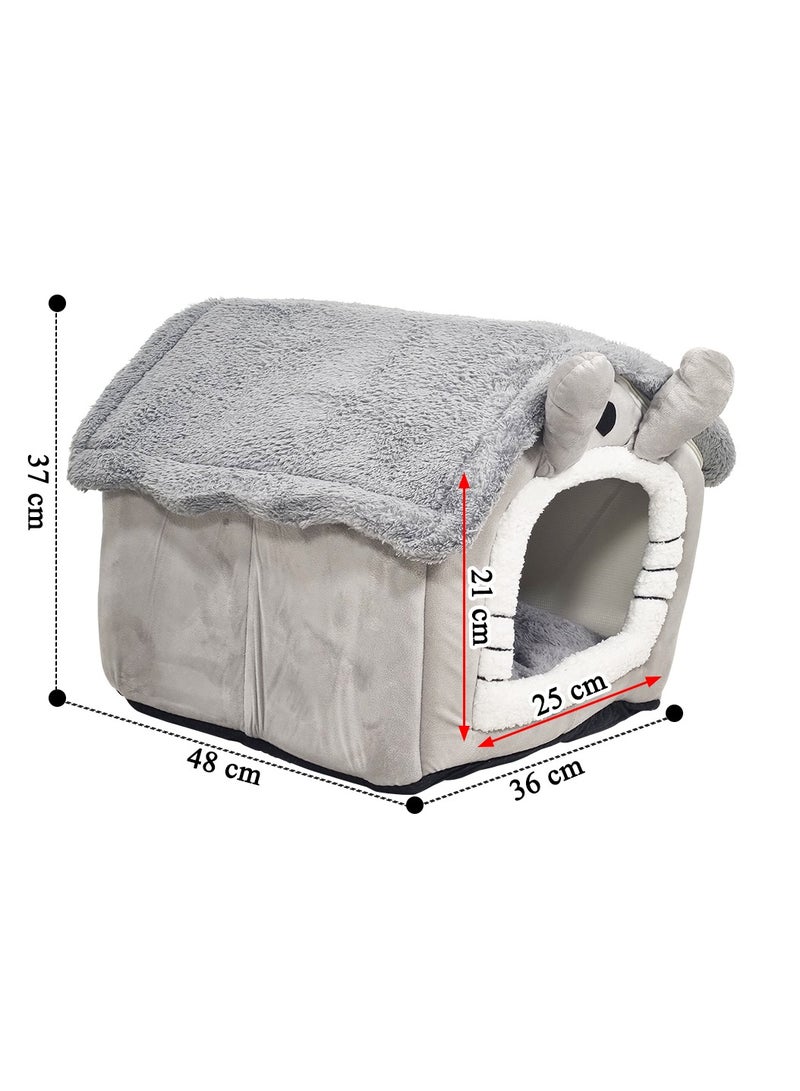 Pet Bed with Zipper, Double-Sided Cushion, Non-Slip Bottom, Comfortable Washable Plush Cat Bed, Suitable for Small Medium Pets, Machine Washable 48cm (Grey)