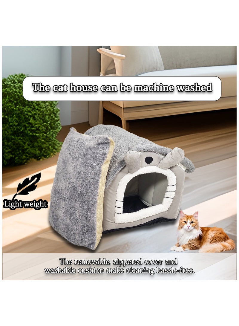 Pet Bed with Zipper, Double-Sided Cushion, Non-Slip Bottom, Comfortable Washable Plush Cat Bed, Suitable for Small Medium Pets, Machine Washable 48cm (Grey)