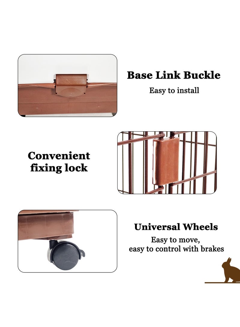 Rabbit cage with Secure door lock, Removable tray, and Universal wheels, Stainless steel rabbit cage for small animals, Urine splash prevention, Easy to assemble 64 cm (Chocolate)