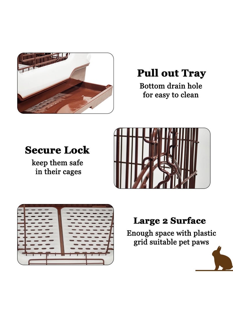 Rabbit cage with Secure door lock, Removable tray, and Universal wheels, Stainless steel rabbit cage for small animals, Urine splash prevention, Easy to assemble 64 cm (Chocolate)