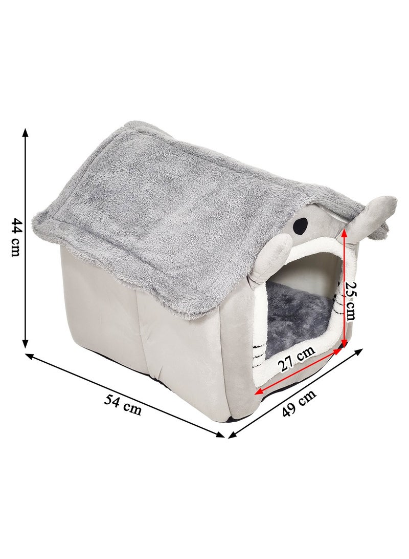 Cat house bed for indoor cats and small dogs, House shaped cat kennel with Durable zipper, Anti-skid bottom, and Double sided cushion, Comfortable pet sleeping bed 54 cm (Grey)