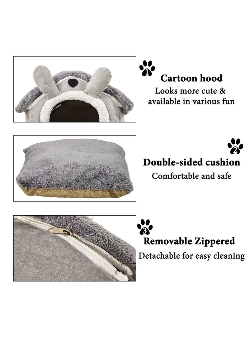 Cat house bed for indoor cats and small dogs, House shaped cat kennel with Durable zipper, Anti-skid bottom, and Double sided cushion, Comfortable pet sleeping bed 54 cm (Grey)