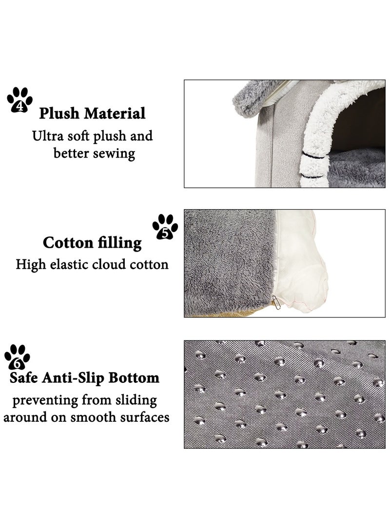 Cat house bed for indoor cats and small dogs, House shaped cat kennel with Durable zipper, Anti-skid bottom, and Double sided cushion, Comfortable pet sleeping bed 54 cm (Grey)