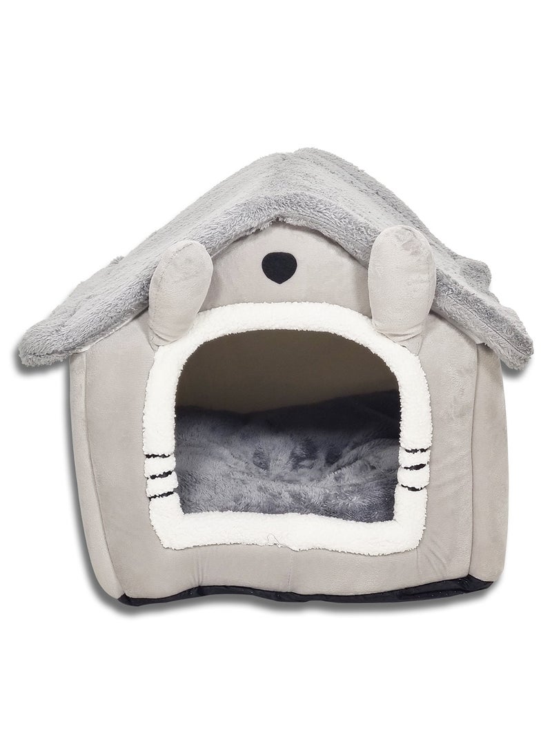 Cat house bed for indoor cats and small dogs, House shaped cat kennel with Durable zipper, Anti-skid bottom, and Double sided cushion, Comfortable pet sleeping bed 54 cm (Grey)