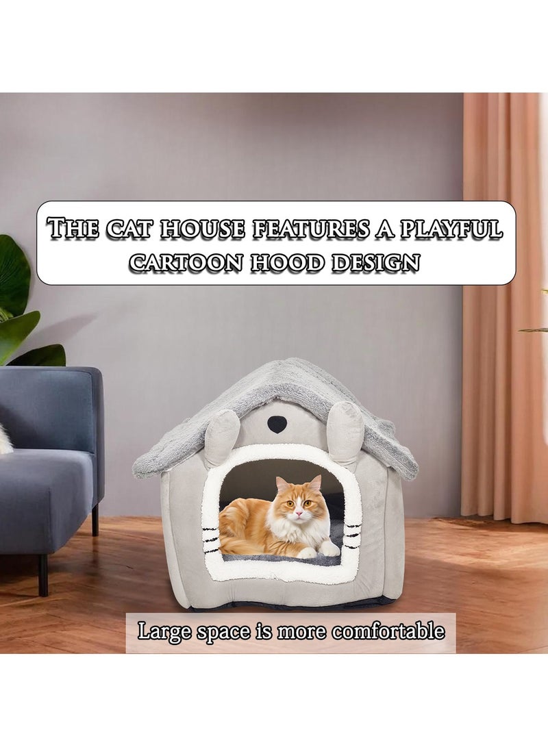 Cat house bed for indoor cats and small dogs, House shaped cat kennel with Durable zipper, Anti-skid bottom, and Double sided cushion, Comfortable pet sleeping bed 54 cm (Grey)