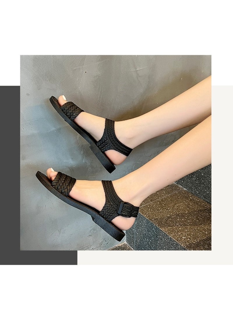 Black Braided Strap Fashion Sandals 36-37