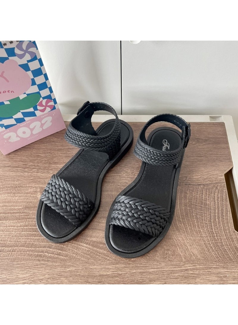 Black Braided Strap Fashion Sandals 36-37