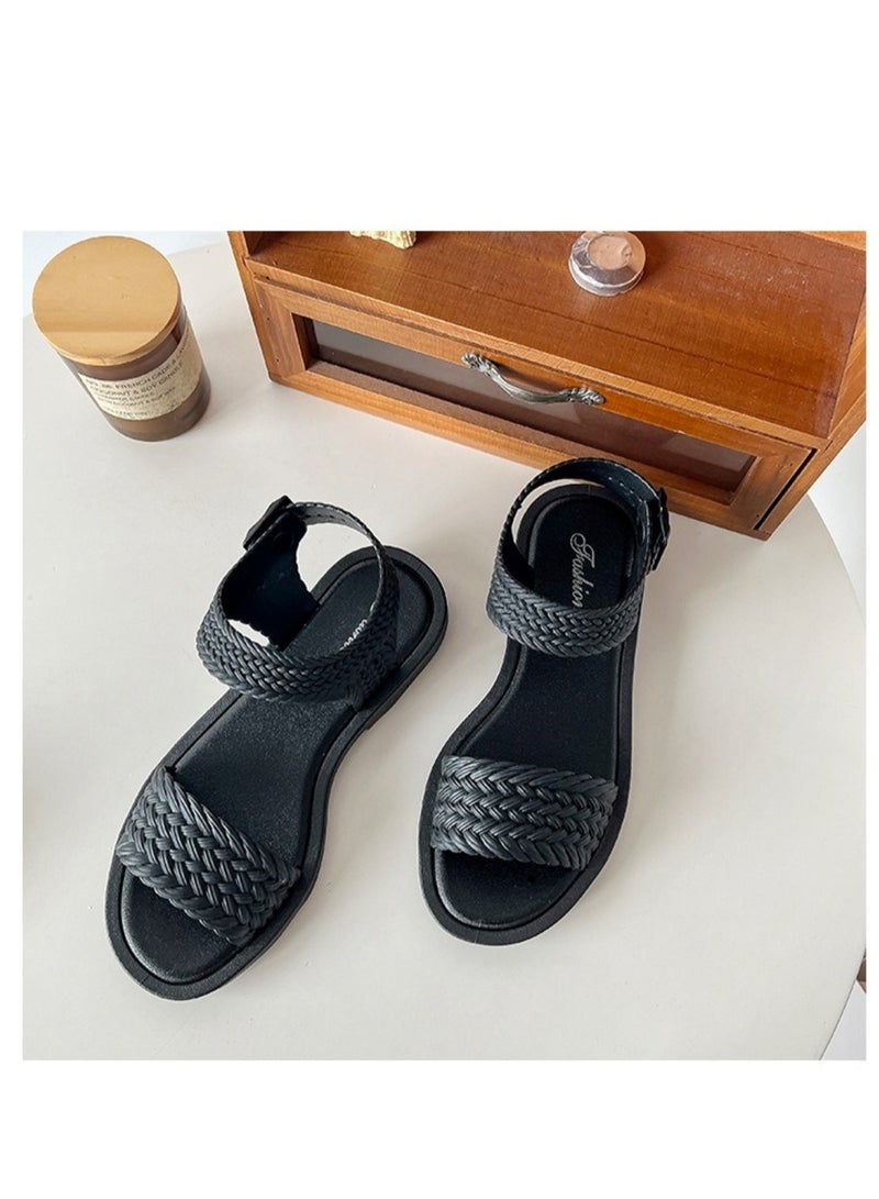 Black Braided Strap Fashion Sandals 36-37