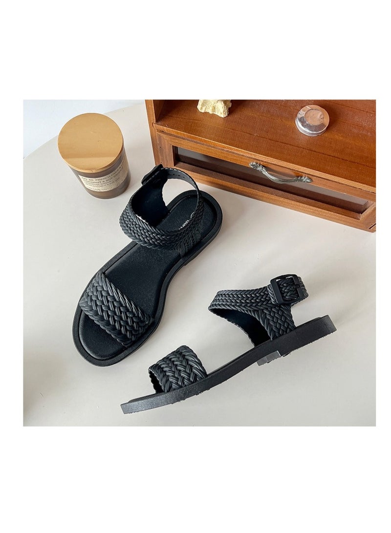 Black Braided Strap Fashion Sandals 36-37