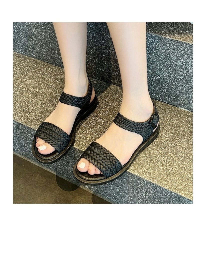 Black Braided Strap Fashion Sandals 36-37