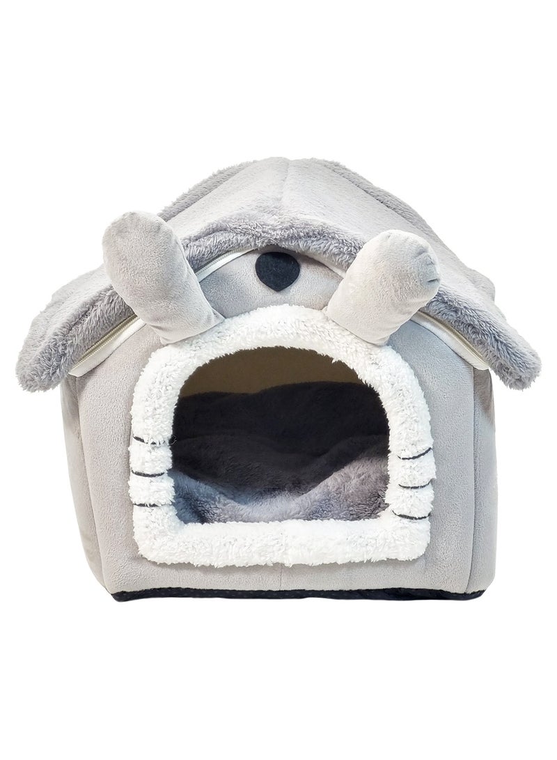 Pet bed for small cats and dogs, Foldable cat house with Double sided cushion, Anti-slip bottom, and Durable zipper, Semi-enclosed pet sleeping bed Ideal for winter comfort 34 cm (Grey)