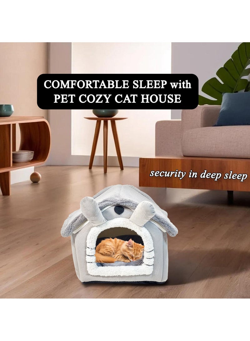 Pet bed for small cats and dogs, Foldable cat house with Double sided cushion, Anti-slip bottom, and Durable zipper, Semi-enclosed pet sleeping bed Ideal for winter comfort 34 cm (Grey)