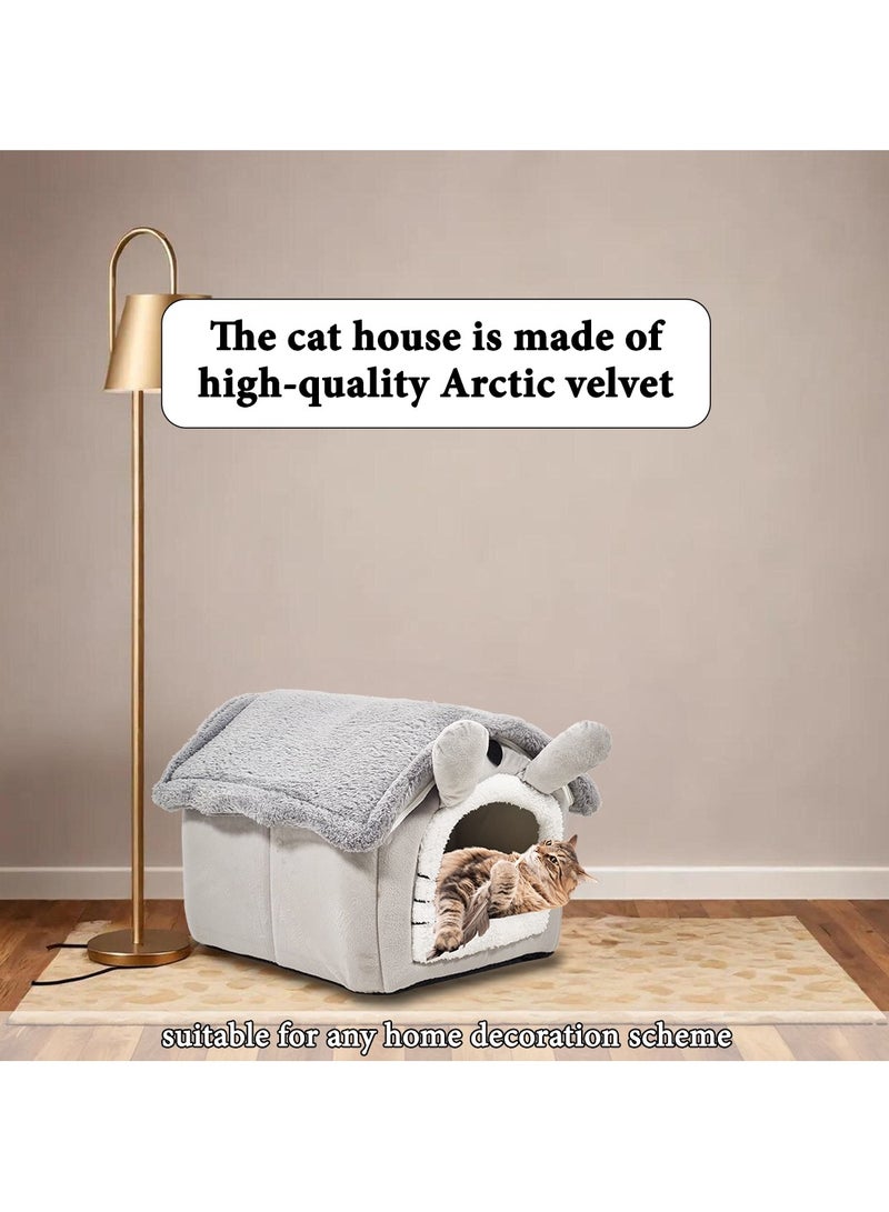 Pet bed for small cats and dogs, Foldable cat house with Double sided cushion, Anti-slip bottom, and Durable zipper, Semi-enclosed pet sleeping bed Ideal for winter comfort 34 cm (Grey)