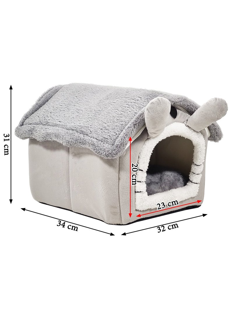 Pet bed for small cats and dogs, Foldable cat house with Double sided cushion, Anti-slip bottom, and Durable zipper, Semi-enclosed pet sleeping bed Ideal for winter comfort 34 cm (Grey)