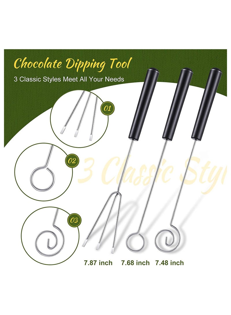 3-Piece Candy Dipping Tools Set with Chocolate Forks & Culinary Decorating Spoons - Stainless Steel Chef Art Tools for Decorative Plates