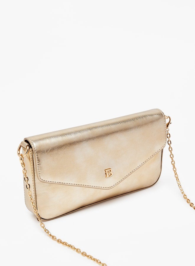 Solid Crossbody Bag with Button Closure and Chain Strap