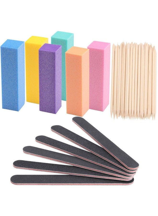 100 Pcs Orange Sticks For Nails Double Sided Multi Functional Wooden Cuticle Stick 6 Pcs 100180 Grit Nail Files And 6 Pcs Buffer Block