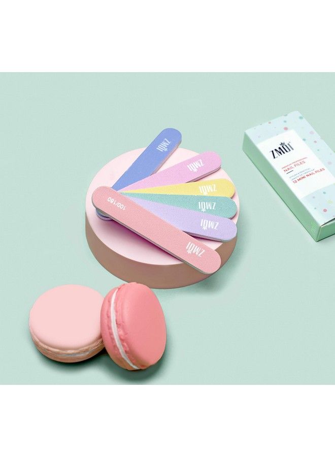 Professional Mini Nail File 12 Stylish Practical Fingernail File Pack For Natural And Acrylic Nails 100180 Emery Boards (Macaroon Color)