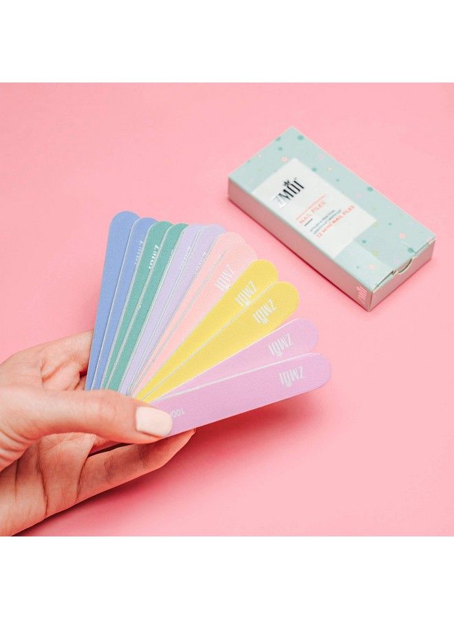 Professional Mini Nail File 12 Stylish Practical Fingernail File Pack For Natural And Acrylic Nails 100180 Emery Boards (Macaroon Color)