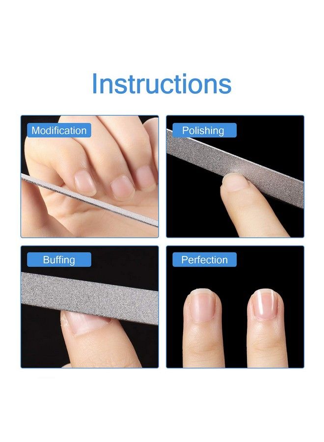 6 Pieces Diamond Nail File Stainless Steel Double Side Nail File Metal File Buffer Fingernails Toenails Manicure Files For Salon And Home (Sliver 5 Inch)