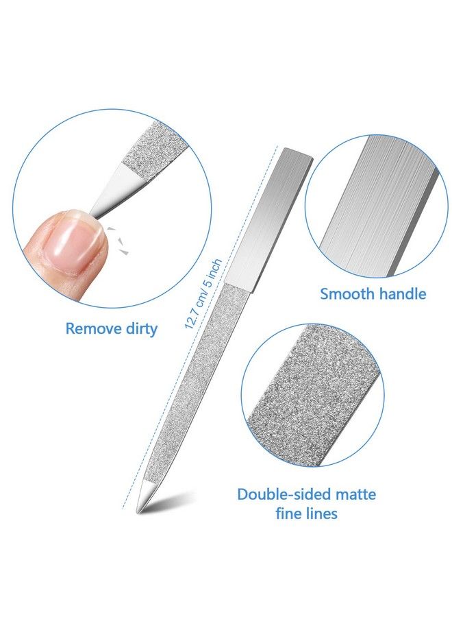 6 Pieces Diamond Nail File Stainless Steel Double Side Nail File Metal File Buffer Fingernails Toenails Manicure Files For Salon And Home (Sliver 5 Inch)