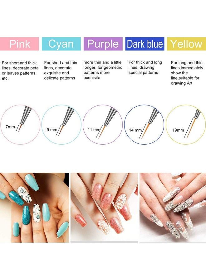 10 Pieces 3D Nail Brushes Art Set Acrylic Nail Liner Ombre Brush Nail Painting Design Pen Brushes Acrylic Rhinestone Handles Nail Pens