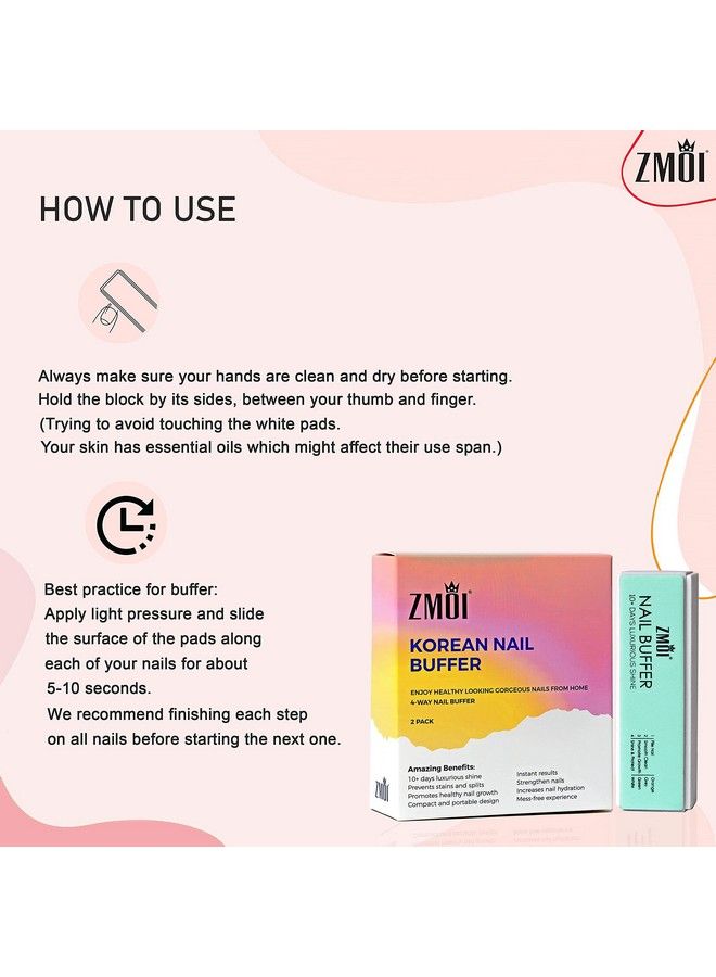 Pro Nail Buffer 2 Pack Luxurious Shine Korean 4Way Nail Buffing Block Natural Shine Nails Manicurepedicure Tools For Home And Salon