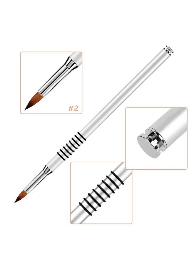 3D Nail Art Brush For Acrylic Powder Kolinsky Acrylic Nail Brush Silver Metal With Nonslip Handle (Size 2)