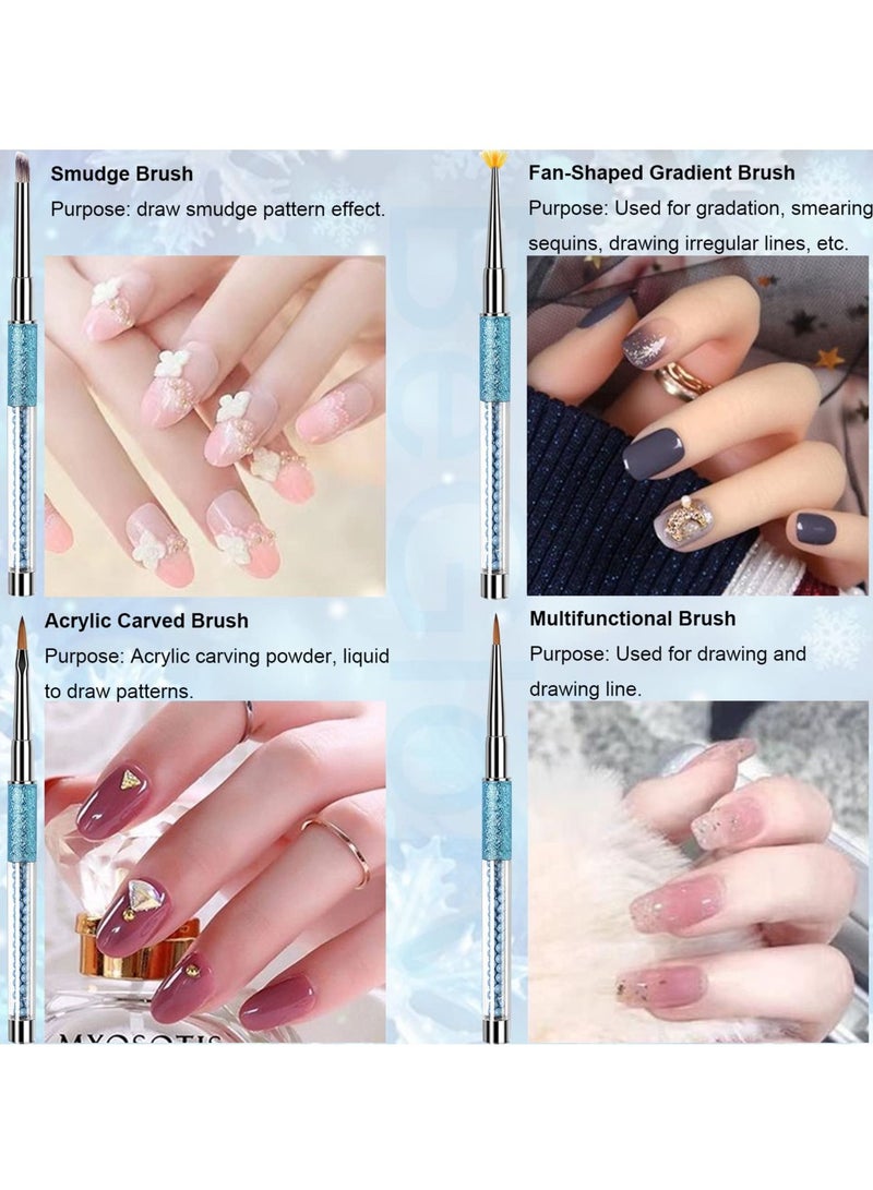 10 Pcs Acrylic Nail Art Brushes Set Manicure Tools Nail Art Diy Design Brush for Acrylic Application Nail Art Brush or Home Use and Professional Nail Salon Fine Drawing Nail Brushes blue