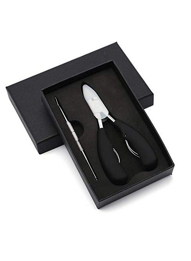 Toe Nail Clipper For Ingrown Or Thick Toenails Stainless Steel Toenail Clipper Professional Pedicure Tools Kit With Nail File (2Pcs Black)