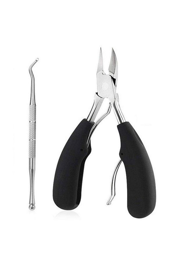 Toe Nail Clipper For Ingrown Or Thick Toenails Stainless Steel Toenail Clipper Professional Pedicure Tools Kit With Nail File (2Pcs Black)