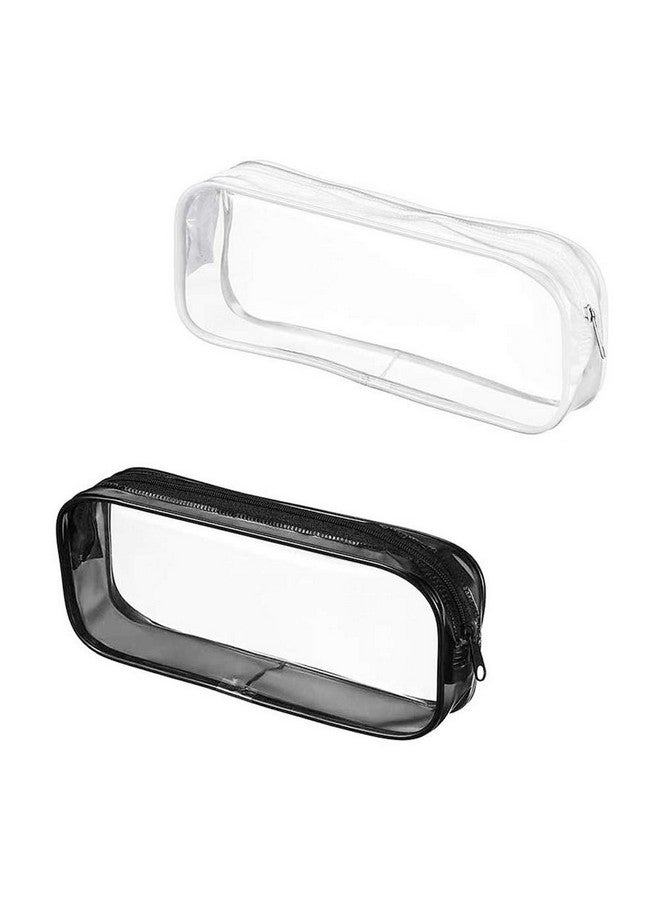 2 Pcs Cosmetic Pouch Bag With Zipper Transparent Waterproof Pvc Pencil Case Large Capacity Toiletry Bags For Travel Home Office Make Up Brushes Storage