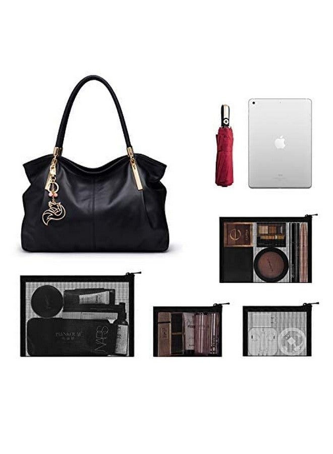 Mesh Pouch Make Up Bag With Zipper Cosmetic Organizer Pouch For Daily Or Travel To Keep Small Items 4 Pcs Black