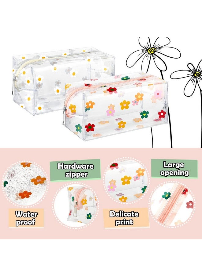 2 Pack Cute Flower Makeup Bags Floral Cosmetic Bag Daisy Zippered Pouches Portable Toiletry Bags For Women Travel Vacation Bathroom Organizing (Daisy)