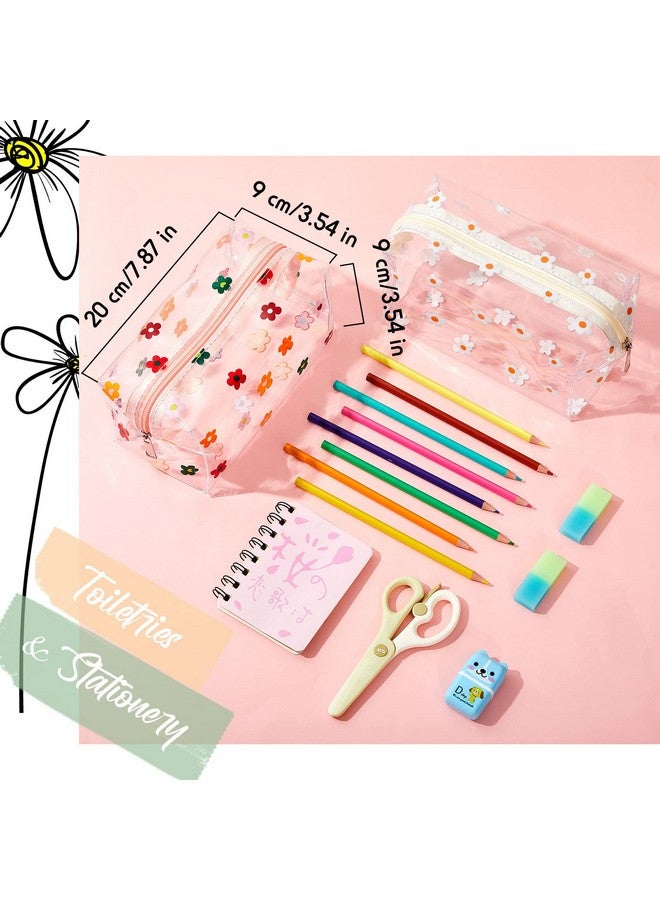 2 Pack Cute Flower Makeup Bags Floral Cosmetic Bag Daisy Zippered Pouches Portable Toiletry Bags For Women Travel Vacation Bathroom Organizing (Daisy)